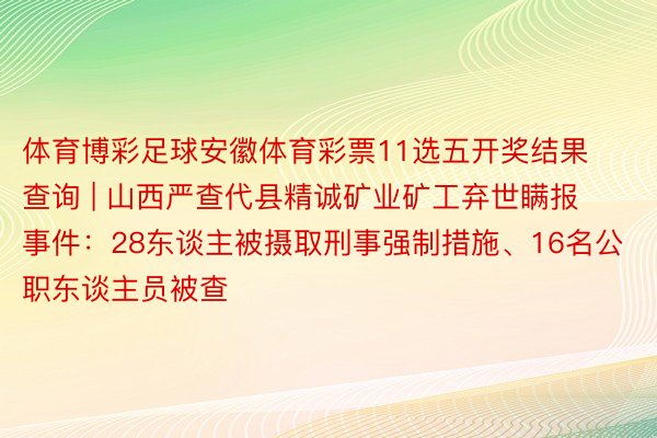 体育博彩足球安徽体育彩票11选五开奖结果查询 | 山西严查代县精诚矿业矿工弃世瞒报事件：28东谈主被摄取刑事强制措施、16名公职东谈主员被查