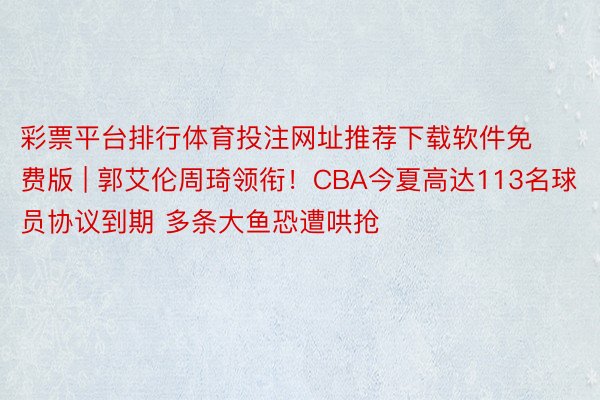 彩票平台排行体育投注网址推荐下载软件免费版 | 郭艾伦周琦领衔！CBA今夏高达113名球员协议到期 多条大鱼恐遭哄抢