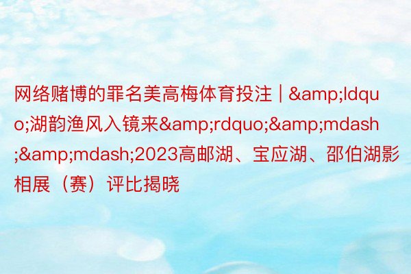网络赌博的罪名美高梅体育投注 | &ldquo;湖韵渔风入镜来&rdquo;&mdash;&mdash;2023高邮湖、宝应湖、邵伯湖影相展（赛）评比揭晓
