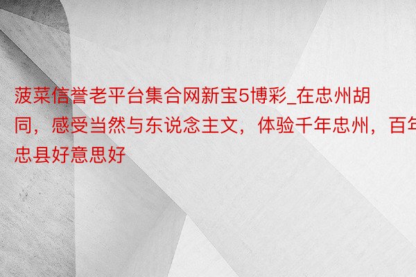 菠菜信誉老平台集合网新宝5博彩_在忠州胡同，感受当然与东说念主文，体验千年忠州，百年忠县好意思好