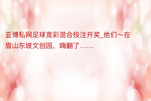 亚博私网足球竞彩混合投注开奖_他们～在眉山东坡文创园，嗨翻了……