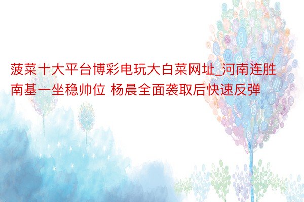 菠菜十大平台博彩电玩大白菜网址_河南连胜南基一坐稳帅位 杨晨全面袭取后快速反弹