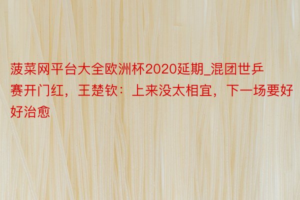 菠菜网平台大全欧洲杯2020延期_混团世乒赛开门红，王楚钦：上来没太相宜，下一场要好好治愈